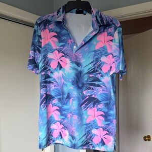 Sunday Swagger Blue and Pink Men's Tropical Polo Shirt
